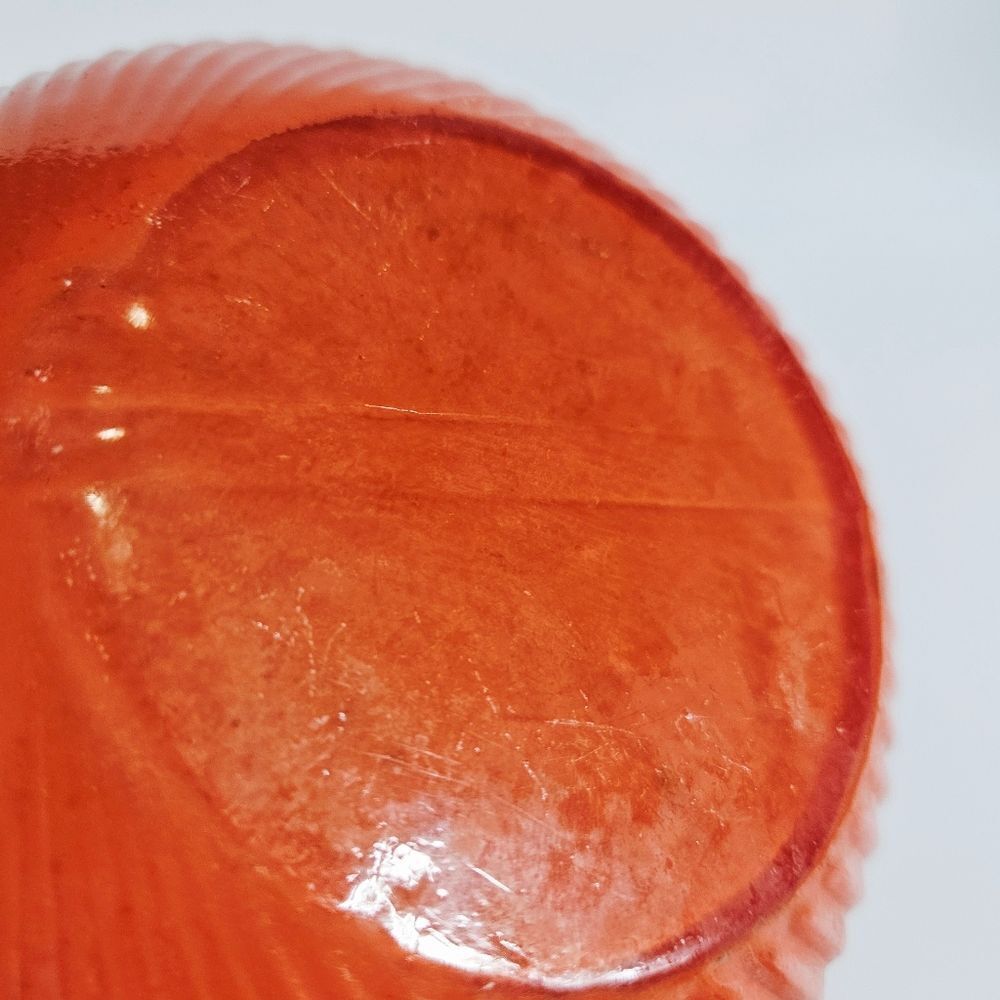 Vintage Hazel Atlas 40s-50s Fine Rib Orange Baked Glaze MCM Tilt Ball Pitcher - Picture 7 of 10